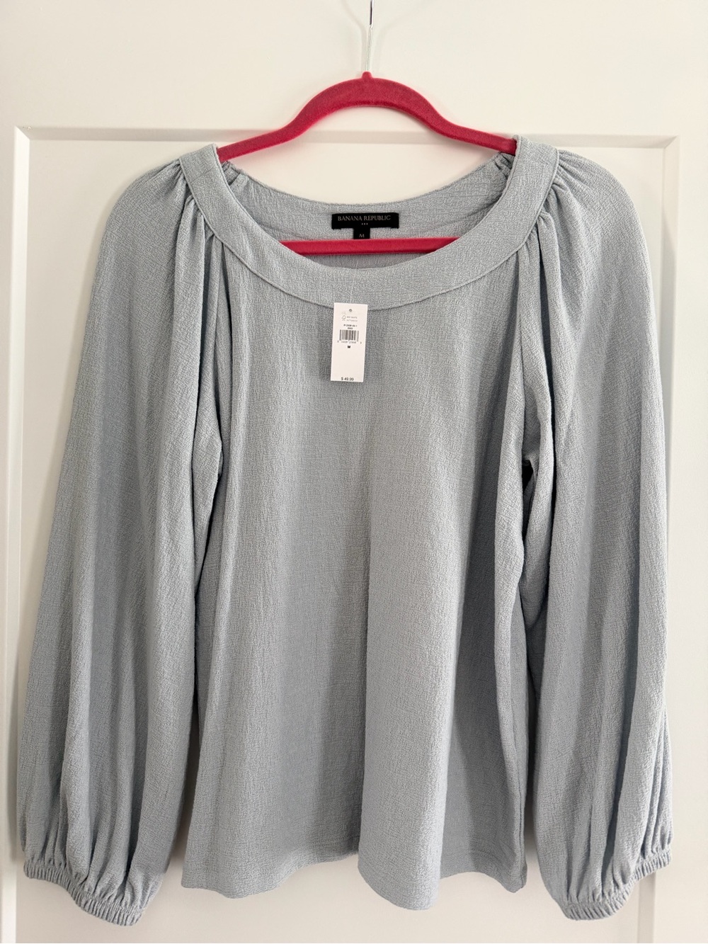 Banana Republic Pale Gray Textured Pleated-Sleeve Blouse